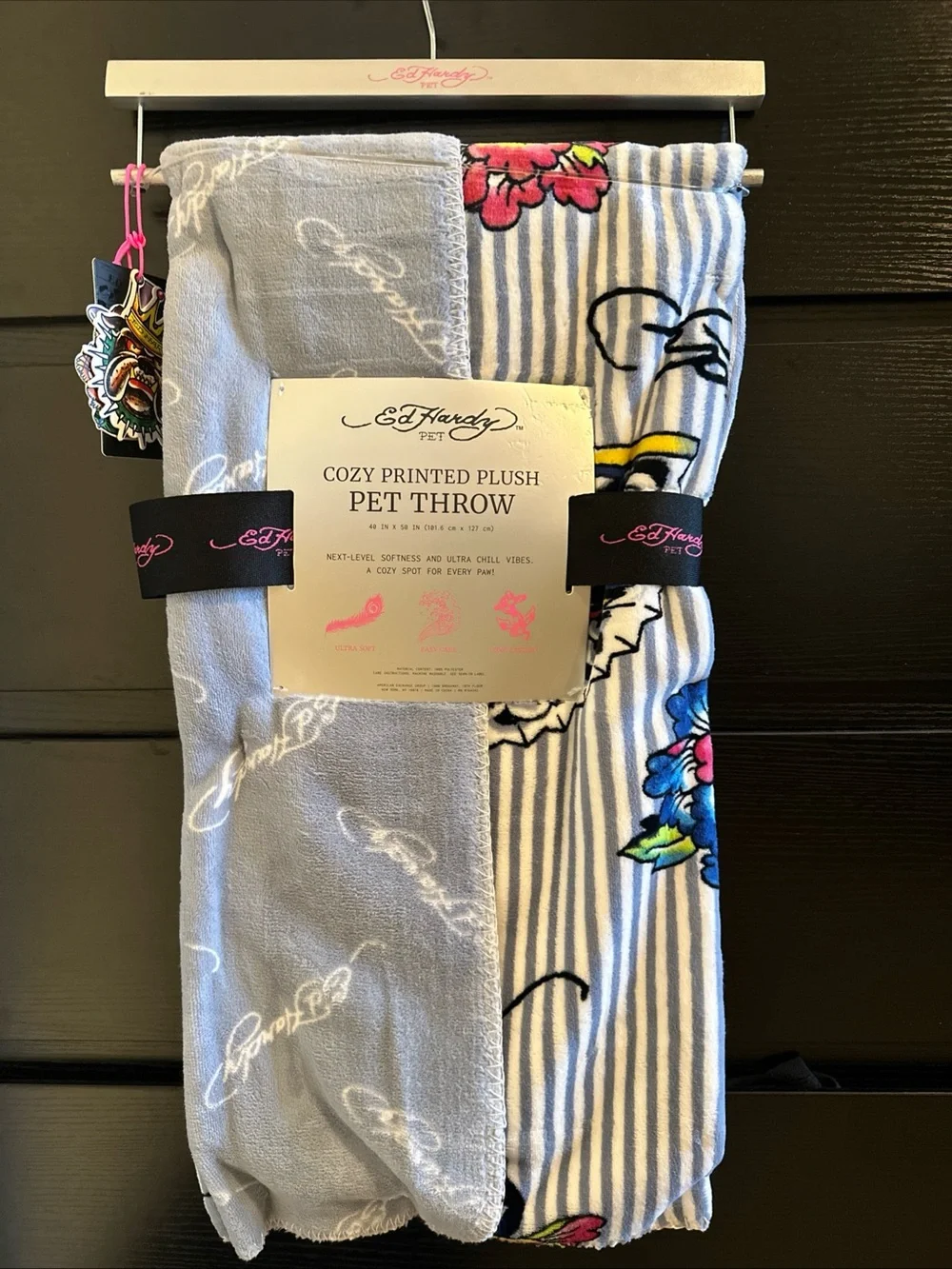 Ed Hardy Pet Cozy Printed Plush Pet Throw Blanket Tiger Floral Striped NWT 40x50